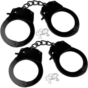 Fengek 2 Pcs Metal Handcuffs with Keys for Cosplay Police, Black Handcuffs Prop Dress Ball Party Cosplay for Kids