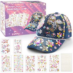 هدايا للبنات لتزيين قبعة البيسبول الخاصة بك مع 8 اوراق ملصقات احجار كريمة، مجموعة الفنون والحرف اليدوية للاطفال من سن 4 الى 12 سنة، هدايا عيد ميلاد مضحكة يونيكورن قبعة بيسبول العاب هدايا للاطفال 3 4 5 in Kuwait