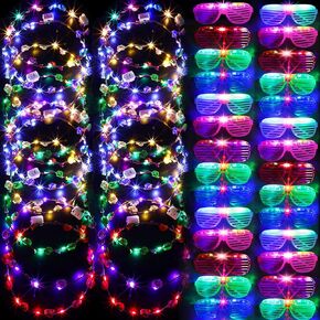48 Pack Glow in the Dark Party Supplies LED Glasses Light Up Glasses LED Flower Crown Headband Multicolor LED Flower Wreath Glow Shutter Shades Glasses for Adults Kids Birthday Neon Party Favors in Saudi Arabia