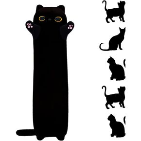Long Black Cat Plush Body Pillow,19.68'' Kawaii Black Cat Plush Kitten Plush Sleeping Pillow Soft Cat Stuffed Animal Sofa Pillow Toys Gift for Kids Girlfriend