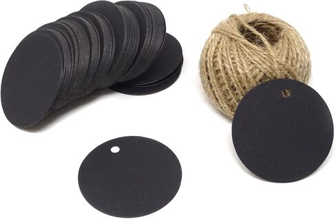 Honbay 100PCS Kraft Paper Blank Round Gift Tags with 100 Feet Jute Twine for Wedding, Party, Christmas, Gifts, DIY Crafts, etc (Black) in Saudi Arabia