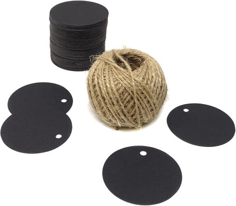 Honbay 100PCS Kraft Paper Blank Round Gift Tags with 100 Feet Jute Twine for Wedding, Party, Christmas, Gifts, DIY Crafts, etc (Black) in Saudi Arabia