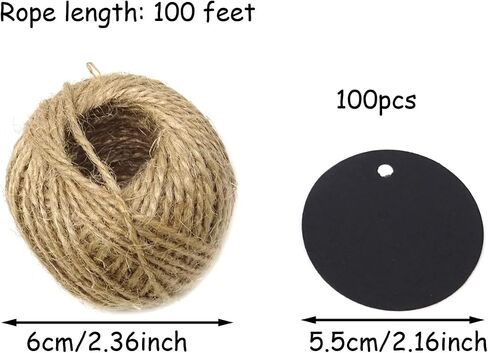 Honbay 100PCS Kraft Paper Blank Round Gift Tags with 100 Feet Jute Twine for Wedding, Party, Christmas, Gifts, DIY Crafts, etc (Black) in Saudi Arabia