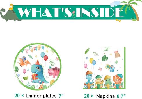 فريراند 40 قطعة من لوازم حفلات الديناصورات المائية تتضمن 20 طبقًا و20 منديلًا للاطفال بالوان مائية لتزيين حفلات اعياد الميلاد in Kuwait