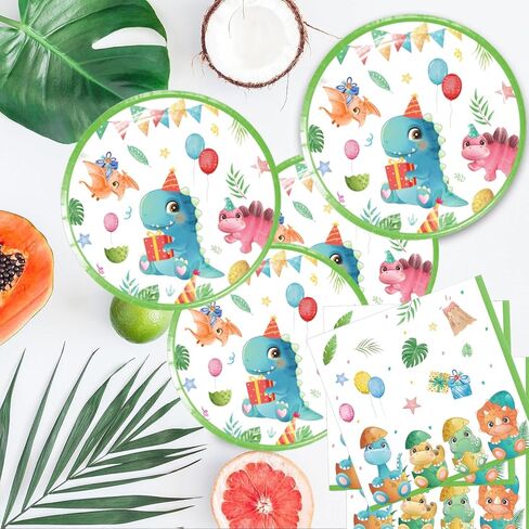فريراند 40 قطعة من لوازم حفلات الديناصورات المائية تتضمن 20 طبقًا و20 منديلًا للاطفال بالوان مائية لتزيين حفلات اعياد الميلاد in Kuwait