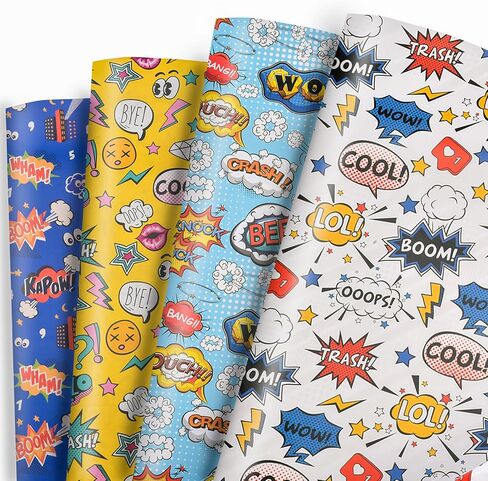 Dtiafu 8 Sheet Birthday Wrapping Paper for Boys Men - 4 Comic Style Gift Wrap Bulk Folded Flat Funny Art Paper for Boys Girls Birthday Holiday,20 X 28 Inch in Saudi Arabia