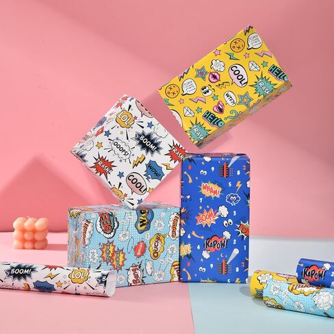 Dtiafu 8 Sheet Birthday Wrapping Paper for Boys Men - 4 Comic Style Gift Wrap Bulk Folded Flat Funny Art Paper for Boys Girls Birthday Holiday,20 X 28 Inch in Saudi Arabia