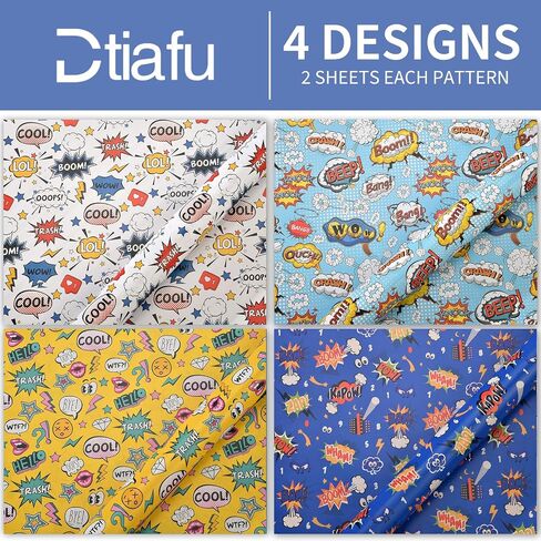 Dtiafu 8 Sheet Birthday Wrapping Paper for Boys Men - 4 Comic Style Gift Wrap Bulk Folded Flat Funny Art Paper for Boys Girls Birthday Holiday,20 X 28 Inch in Saudi Arabia
