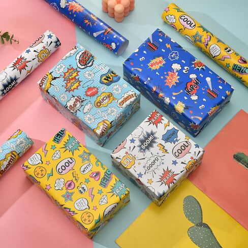 Dtiafu 8 Sheet Birthday Wrapping Paper for Boys Men - 4 Comic Style Gift Wrap Bulk Folded Flat Funny Art Paper for Boys Girls Birthday Holiday,20 X 28 Inch in Saudi Arabia