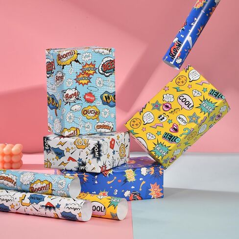 Dtiafu 8 Sheet Birthday Wrapping Paper for Boys Men - 4 Comic Style Gift Wrap Bulk Folded Flat Funny Art Paper for Boys Girls Birthday Holiday,20 X 28 Inch in Saudi Arabia