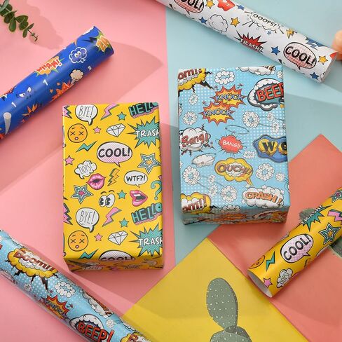Dtiafu 8 Sheet Birthday Wrapping Paper for Boys Men - 4 Comic Style Gift Wrap Bulk Folded Flat Funny Art Paper for Boys Girls Birthday Holiday,20 X 28 Inch in Saudi Arabia