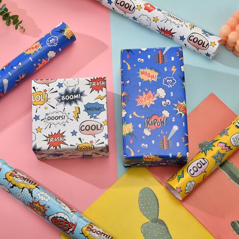 Dtiafu 8 Sheet Birthday Wrapping Paper for Boys Men - 4 Comic Style Gift Wrap Bulk Folded Flat Funny Art Paper for Boys Girls Birthday Holiday,20 X 28 Inch in Saudi Arabia