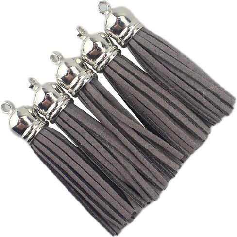 30 Silver CCB 2-1/4 Inch Faux Suede Tassel Charm Keychain Cellphone Straps Z58 in Kuwait