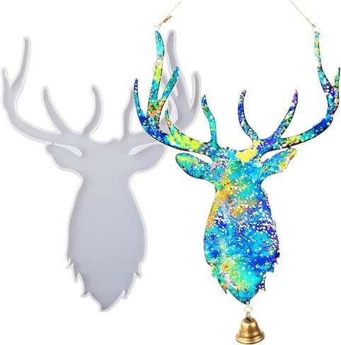 رأس الغزلان الراتنج العفن عيد الميلاد الغزلان قرون سيليكون قوالب الحيوان رئيس إيبوكسي الصب العفن للتعليق على الحائط جبل ديكور diy مجوهرات الفن الحرفية صنع مجموعة in Kuwait