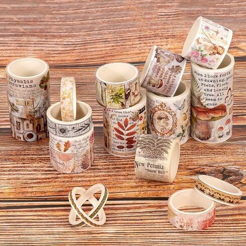 Vintage Washi Tape - 18 Rolls Washi Tape Set, Wide Floral Map Letter Design, Decorative Masking Tape for Scrapbooking, Bullet Journaling, DIY Gift Wrapping and Planners (Black) in Kuwait