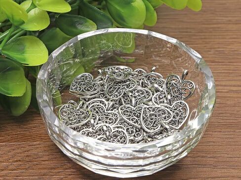 Shapenty Metal Heart Charms Beads Bulk for DIY Craft Pendants Bracelet Necklace Earring Keychain Jewelry Making Finding Accessory, Silver, 50PCS in Saudi Arabia