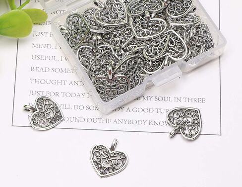 Shapenty Metal Heart Charms Beads Bulk for DIY Craft Pendants Bracelet Necklace Earring Keychain Jewelry Making Finding Accessory, Silver, 50PCS in Saudi Arabia