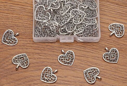 Shapenty Metal Heart Charms Beads Bulk for DIY Craft Pendants Bracelet Necklace Earring Keychain Jewelry Making Finding Accessory, Silver, 50PCS in Saudi Arabia