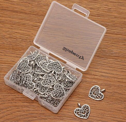 Shapenty Metal Heart Charms Beads Bulk for DIY Craft Pendants Bracelet Necklace Earring Keychain Jewelry Making Finding Accessory, Silver, 50PCS in Saudi Arabia