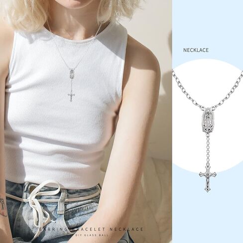 40Pcs Religion Jesus Maria Our Lady Of Guadalupe Miraculous Medal Connector Cross Crucifix Rosary Centerpiece Pendants Antique Silver Alloy Charm For Jewelry Making DIY Bracelet Necklace Earrings in Kuwait