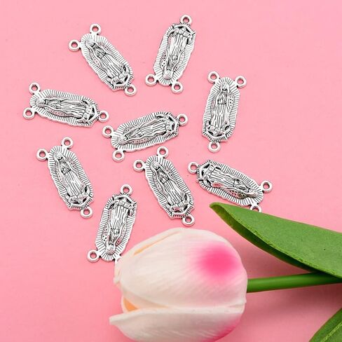 40Pcs Religion Jesus Maria Our Lady Of Guadalupe Miraculous Medal Connector Cross Crucifix Rosary Centerpiece Pendants Antique Silver Alloy Charm For Jewelry Making DIY Bracelet Necklace Earrings in Kuwait