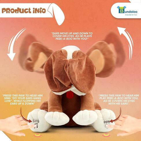 Bundaloo Animated Plush Peek A Boo Singing Dog with Floppy Ears | Plays Peek-A-Boo & Sings Do Your Ears Hang Low in Kuwait