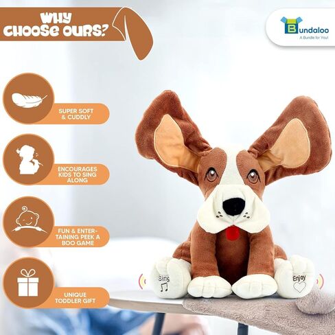 Bundaloo Animated Plush Peek A Boo Singing Dog with Floppy Ears | Plays Peek-A-Boo & Sings Do Your Ears Hang Low in Kuwait