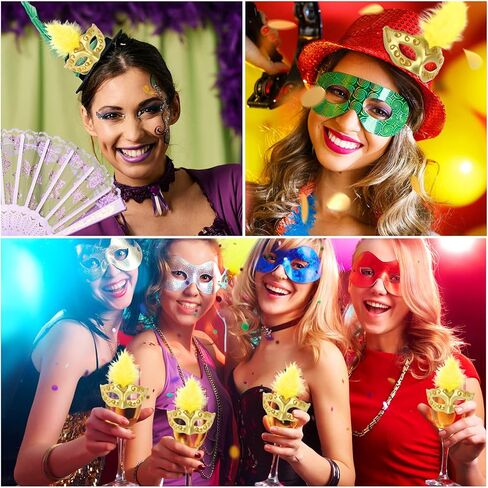 12 قطعة من قناع ماردي جراس الصغير، أقنعة تنكرية صغيرة كبيرة لديكورات حفلات ماردي جراس أزياء ماردي جراس in Kuwait