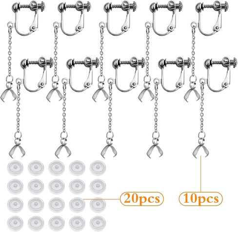 10pcs Hypoallergenic Stainless Steel Earring Hooks Screw Earring Clip Converters with Beaded Chains Pinch Clasps and 20pcs Clear Earring Backs for DIY Jewelry Making Findings in Kuwait