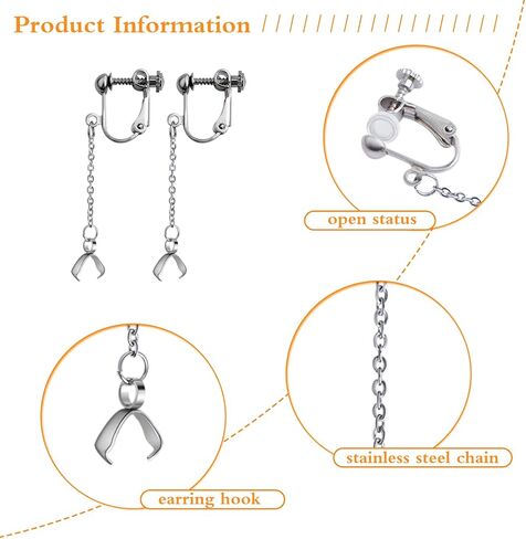 10pcs Hypoallergenic Stainless Steel Earring Hooks Screw Earring Clip Converters with Beaded Chains Pinch Clasps and 20pcs Clear Earring Backs for DIY Jewelry Making Findings in Kuwait