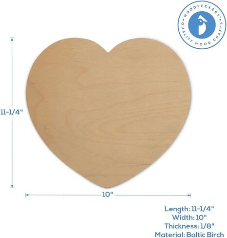 DIY Wooden Heart Cutouts for Crafts 8 inch, 1/8 inch Thick, Pack of 3 Unfinished Shapes for Valentines Day Party Décor, by Woodpeckers in Saudi Arabia