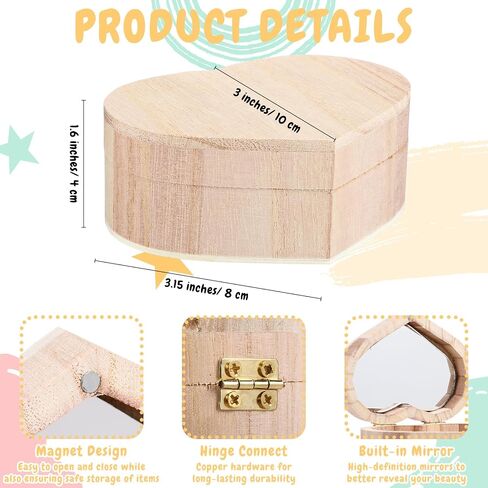 Kigley 100 Pcs Unfinished Wooden Heart Box Kit Include 12 Pcs Heart Treasure Box 72 Pcs Paints, 12pcs Brushes, 4 Sheets Rhinestones Stickers Craft Treasure Box for DIY Christmas Valentine Gift in Saudi Arabia