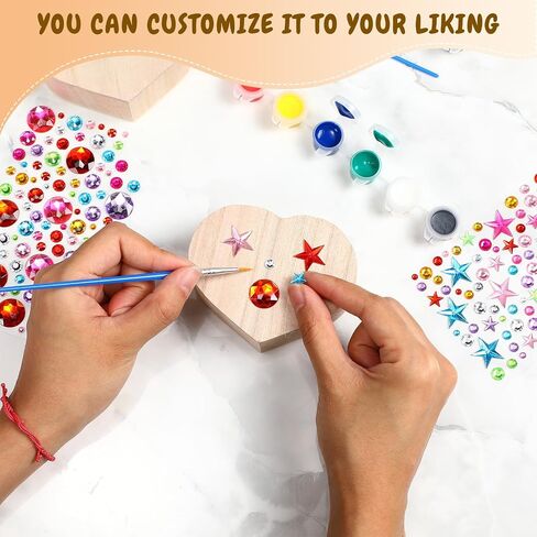 Kigley 100 Pcs Unfinished Wooden Heart Box Kit Include 12 Pcs Heart Treasure Box 72 Pcs Paints, 12pcs Brushes, 4 Sheets Rhinestones Stickers Craft Treasure Box for DIY Christmas Valentine Gift in Saudi Arabia