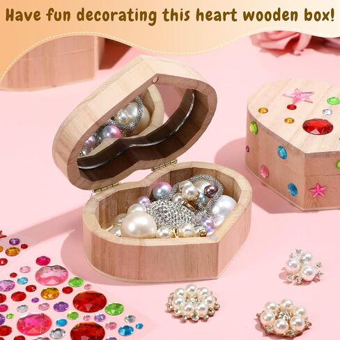 Kigley 100 Pcs Unfinished Wooden Heart Box Kit Include 12 Pcs Heart Treasure Box 72 Pcs Paints, 12pcs Brushes, 4 Sheets Rhinestones Stickers Craft Treasure Box for DIY Christmas Valentine Gift in Saudi Arabia