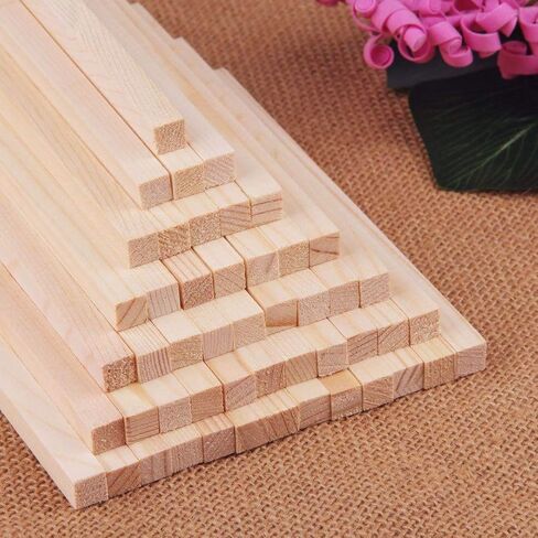 عبوة من 50 قضبان أوتاد مربعة غير مكتملة من الخشب العصي الخشبية مربعة من الخشب الصلب الطبيعي للأعمال اليدوية، مشاريع اصنعها بنفسك ليتم صنفرة وصبغها in Kuwait