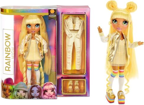 Rainbow Surprise Rainbow High Sunny Madison - Yellow Clothes Fashion Doll with 2 Complete Mix & Match Outfits and Accessories, Toys for Kids 6 to 12 Years Old in Saudi Arabia