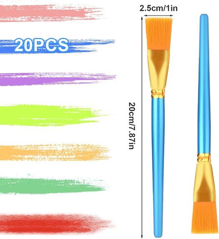 20 x Flat Paint Brushes, 2.5 cm Wide Watercolour Brush & Gouache Acrylic Flat Loose Synthetic Nylon Oil Painting Brushes for Professional Artists Amateurs in Kuwait