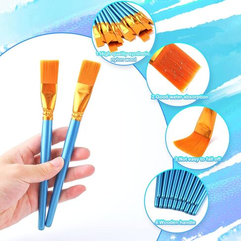 20 x Flat Paint Brushes, 2.5 cm Wide Watercolour Brush & Gouache Acrylic Flat Loose Synthetic Nylon Oil Painting Brushes for Professional Artists Amateurs in Kuwait