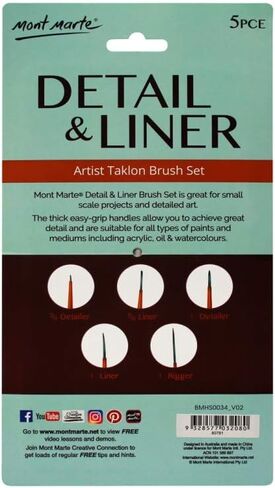 Mont Marte Liner Brush Set for Painting, 5 Piece Detailed Art Brushes with Wood Handle in Saudi Arabia