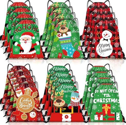 Locmeo 12 Pcs Christmas Drawstring Gift Bags Christmas Gift Wrap Bags Christmas Bags with Drawstring Polyester Drawstring Christmas Gift Bags Christmas Wrapping Backpack with Drawstring for Holiday in Saudi Arabia