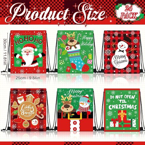 Locmeo 12 Pcs Christmas Drawstring Gift Bags Christmas Gift Wrap Bags Christmas Bags with Drawstring Polyester Drawstring Christmas Gift Bags Christmas Wrapping Backpack with Drawstring for Holiday in Saudi Arabia