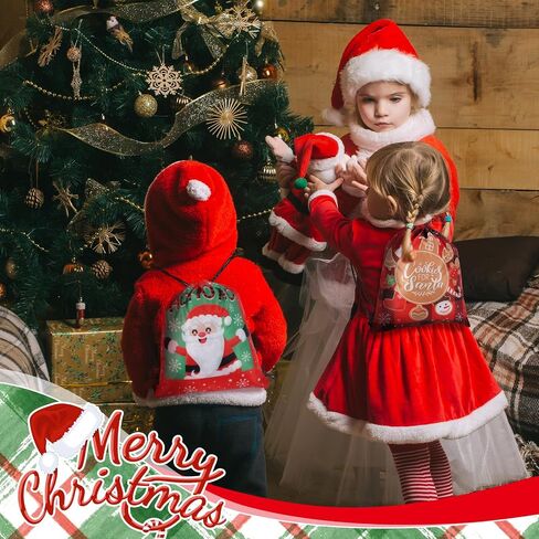 Locmeo 12 Pcs Christmas Drawstring Gift Bags Christmas Gift Wrap Bags Christmas Bags with Drawstring Polyester Drawstring Christmas Gift Bags Christmas Wrapping Backpack with Drawstring for Holiday in Saudi Arabia