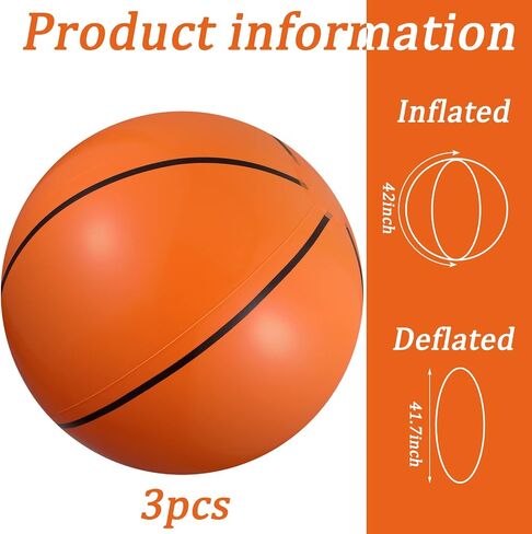 Kajaia 3 Pack 42 Inch Jumbo Beach Ball Large Inflatable Basketball Beach Ball for Sports Themed Basketball Party Decorations Favors Fun Beach Pool Games (42 Inch) in Saudi Arabia