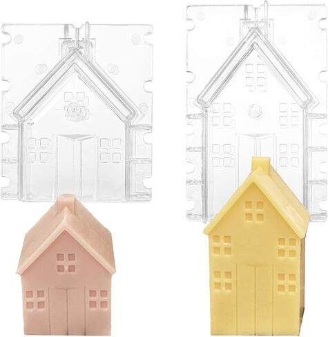 MEABEN 2 قطعة قوالب أكريليك لشموع المنزل الصغيرة، قالب صنع شموع منزل خشبي من الأكريليك، شموع بلاستيكية مصنوعة يدويًا، قوالب يدوية معطرة لصنع الشموع/الصابون/قنابل الحمام، مقاسان in Kuwait