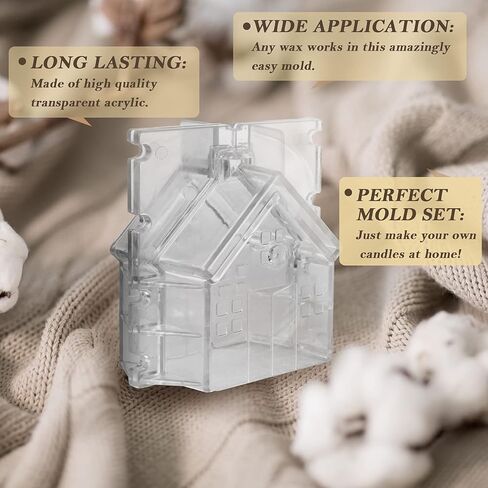MEABEN 2 قطعة قوالب أكريليك لشموع المنزل الصغيرة، قالب صنع شموع منزل خشبي من الأكريليك، شموع بلاستيكية مصنوعة يدويًا، قوالب يدوية معطرة لصنع الشموع/الصابون/قنابل الحمام، مقاسان in Kuwait