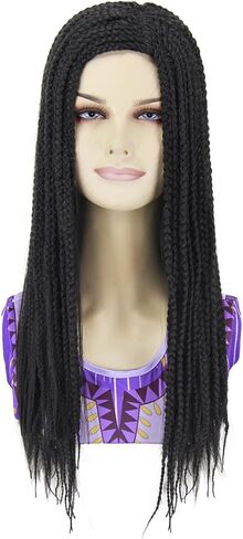 Shecool أسود شعر مستعار مضفر للفتيات شعر مستعار أسود طويل لآشا زي الفتيات الاطفال مع الضفائر لطيف تأثيري الباروكات للحزب SL038BK in Kuwait