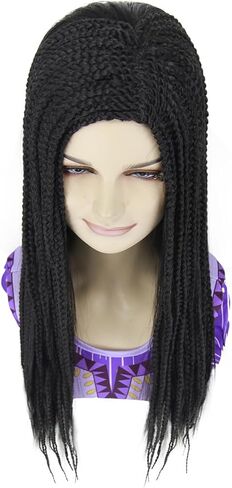 Shecool أسود شعر مستعار مضفر للفتيات شعر مستعار أسود طويل لآشا زي الفتيات الاطفال مع الضفائر لطيف تأثيري الباروكات للحزب SL038BK in Kuwait