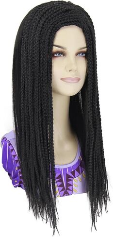Shecool أسود شعر مستعار مضفر للفتيات شعر مستعار أسود طويل لآشا زي الفتيات الاطفال مع الضفائر لطيف تأثيري الباروكات للحزب SL038BK in Kuwait