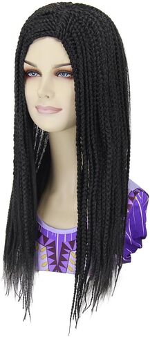 Shecool أسود شعر مستعار مضفر للفتيات شعر مستعار أسود طويل لآشا زي الفتيات الاطفال مع الضفائر لطيف تأثيري الباروكات للحزب SL038BK in Kuwait