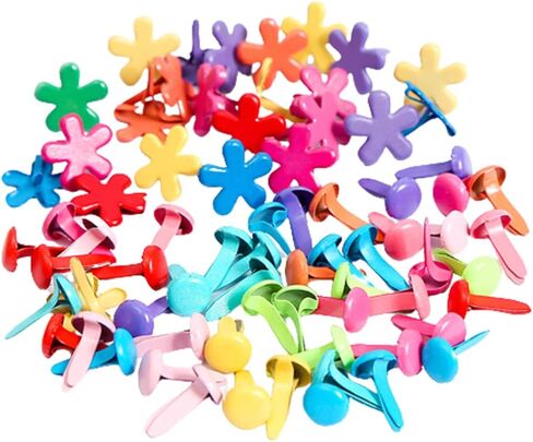 100Pcs Multicolor Split Pin Pastel Metal Brad Fasteners Mini Brads, Multifunctional Decorative Alloy Round Brads for Paper Craft DIY Stamping Scrapbooking (Size:Flower) in Saudi Arabia